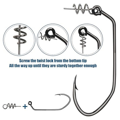 Twistlock Fishing Hooks, Swimbait Hooks Belly Offset Hooks Weighted Hook 1/0 3/0 4/0 for Soft Plastics Lures Fishing Saltwater Freshwater - color: 3/0 - 40PCS