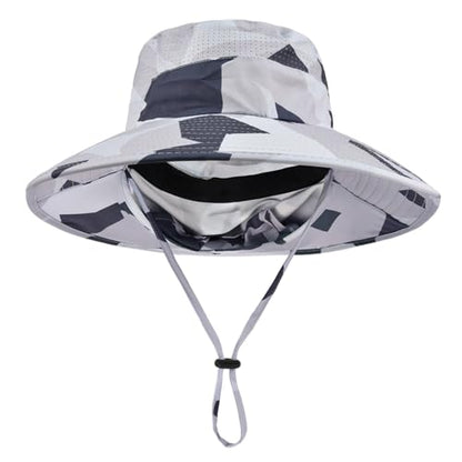 Sun Hats for Men Women Fishing Hat UPF 50+ Breathable Wide Brim Bucket Hats Summer UV Protection Safari Hat with Neck Flap - color: Camo Light Grey