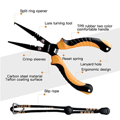 kaba 7 inch Fishing Pliers Braid Line Cutters Split Ring Plier Saltwater Freshwater Resistant Hook Remover Multifunctional Lure Scissors Fishing Gear Tackle Fishing Tools