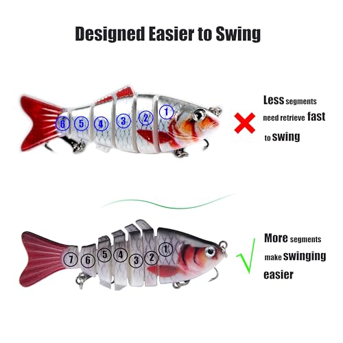 EXAURAFELIS Multi Jointed Swimbaits Fishing Lures for Bass Trout Perch Slow Sinking Lifelike Fishing Lure Kit Swimming Lures Freshwater Saltwater Tackle Box - color: A - 7segment multi-jointed Swimbaits - 4 inch