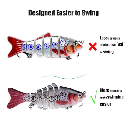 EXAURAFELIS Multi Jointed Swimbaits Fishing Lures for Bass Trout Perch Slow Sinking Lifelike Fishing Lure Kit Swimming Lures Freshwater Saltwater Tackle Box - color: A - 7segment multi-jointed Swimbaits - 4 inch