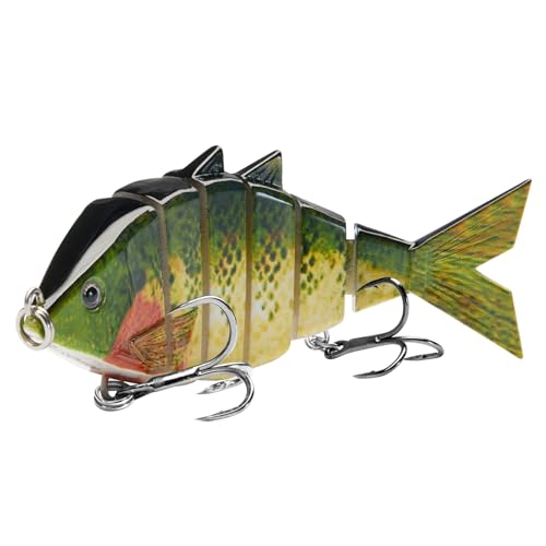 BASSDASH Bone Swimbait Multi Jointed Hard Fishing Lure for Bass Trout Bluegill Pike with Angled Cut Segments - color: Green Bluegill