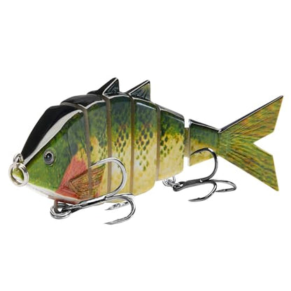 BASSDASH Bone Swimbait Multi Jointed Hard Fishing Lure for Bass Trout Bluegill Pike with Angled Cut Segments - color: Green Bluegill
