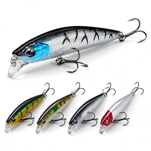 5PCS Sinking Jerkbait Fishing Lures, Long Casting Minnow Hard Baits with Realistic Swimming Action, Freshwater Fishing Lure Set for Bass, Trout, Walleye and Pike - size: 4.12"