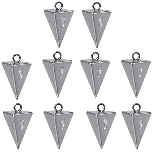 Pyramid Sinkers for Surf Fishing – Lead Fishing Weights, No-Roll Bottom Hold - style: 1oz- 10pcs