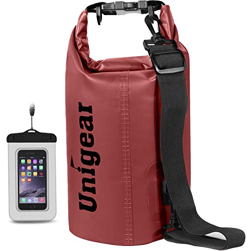 Unigear Dry Bag Waterproof, 2L/5L/10L/20L/30L/40L Floating and Lightweight Bags for Kayaking, Boating, Fishing, Swimming and Camping with Waterproof Phone Case - color: Red, size: 5L