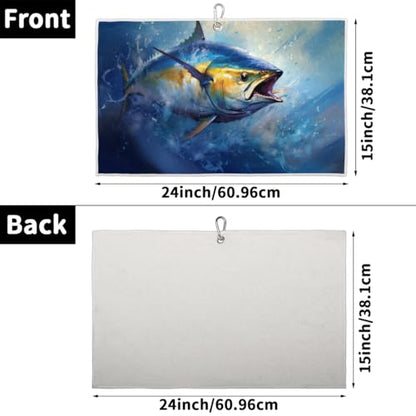 Blue Sea Ocean Fish Golf Towel for Men Women Ultra-Absorbent Towels for Golf Bag with Clip Ball Cleaner Funny Accessories Gifts Golf Carts & Clubs Rag Tennis Towel Microfiber Design 24"x15"