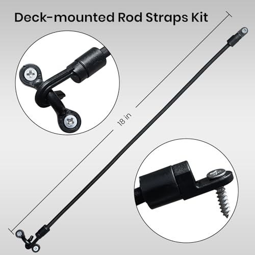 Pristis 4 pcs 18'' High Strength Rod Straps for Boat, Elastic Durable Deck Mount Fishing Rod Tamer, Strong Rubber Bass Pole Keeper Adjustable Tie Down Saver with Stainless Screws for Kayak Trunk Bed