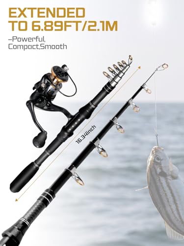 Fishing Pole Kit, Carbon Fiber Telescopic Fishing Rod and Reel Combo with Spinning Reel, Line, Bionic Bait, Hooks and Carrier Bag for Adult Teens Beginners - size: 2Pack 6.89ft