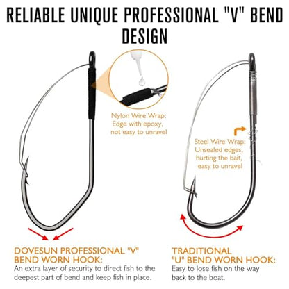 Dovesun Weedless Worm Hooks, Straight Shank Wacky Rig Hooks, 30 Pack | 4X Strong High-Carbon Steel, Texas Rig Hooks, Baitholder Nylon Wire Wrap or Wire Weed Guard, Sizes 1/0-3/0, Bass Fishing - size: 3/0 * 30PCS, style: Professional "V" Weedless Hook