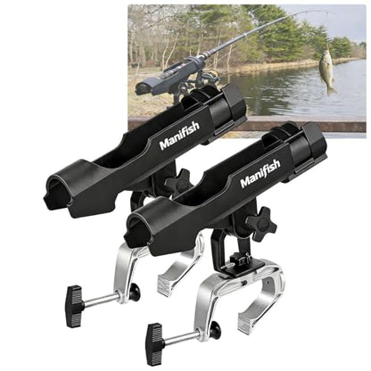 2 Pack Fishing Rod Holders for Kayak & Boat, 360° Swivel Clamp Rod Holder with Enlarged Base, Fits Round Square Tubes, Jon Boat, Canoe, Fishing Accessories - color: Black