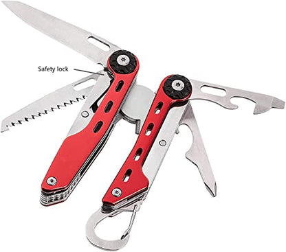 Amazon Basics 10-in-1 Stainless Steel Multitool for Hiking and Survival Gear with Needlenose Pliers, Wire Cutter, Saw, Safety Lock, Nylon Sheath, Red - color: Red, size: 10-in-1