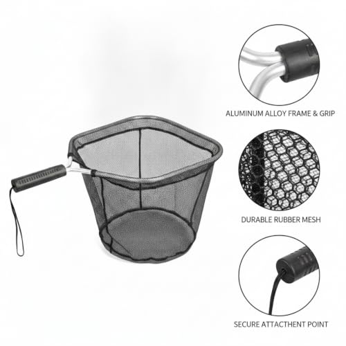 Rubber Mesh Landing Net Head Replacement, Aluminum Alloy Frame for Freshwater Fishing, Smooth Surface Design (1 Pack) - size: 13.78 x 11.81 x 11.42"