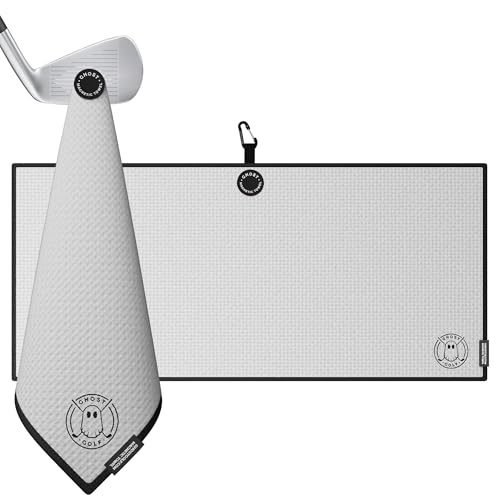 Ghost Golf Magnetic Towel (Caddie) - Premium Ultra-Absorbent Microfiber Golf Towel with Magnet for Golf Carts or Clubs - 18" x 40" Golfing Gear - Waffle Weave Pattern (White) - color: White