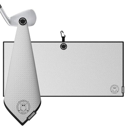 Ghost Golf Magnetic Towel (Caddie) - Premium Ultra-Absorbent Microfiber Golf Towel with Magnet for Golf Carts or Clubs - 18" x 40" Golfing Gear - Waffle Weave Pattern (White) - color: White