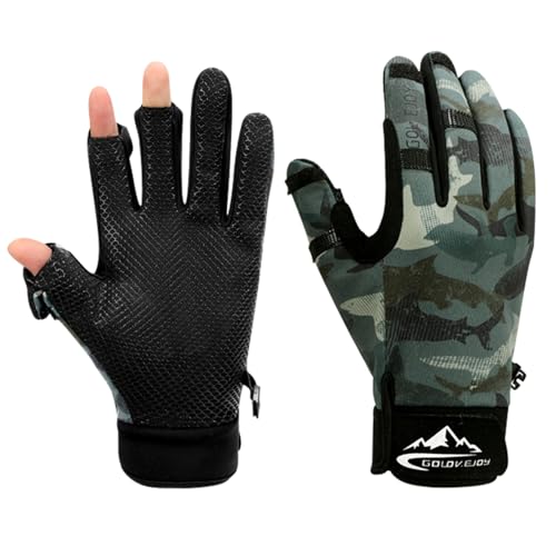 Ice Fishing Gloves for Men & Women - Cold Weather Fishing Gloves with Touchscreen Tips, Non-Slip Silicone Grip - Warm Winter Gloves for Kayaking, Hunting & Outdoor Sports, Green Camo - size: Large