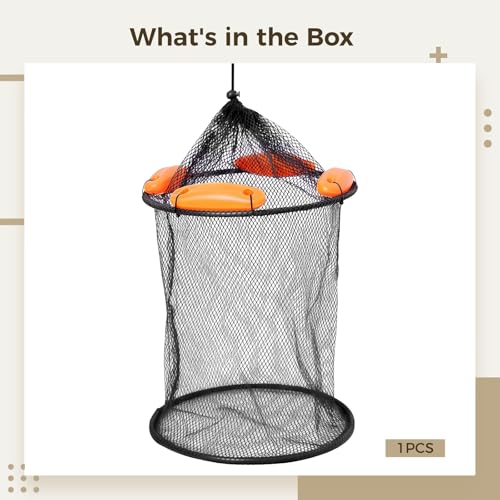 Foldable Fishing Net Basket, Collapsible Mesh Fish Keeper with Floating Rings, Live Fish Trap, Secure Drawstring Closure, Portable for River, Lake, Pond Fishing, 1 Pack