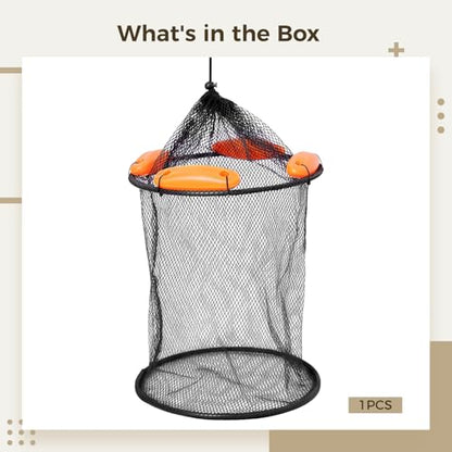 Foldable Fishing Net Basket, Collapsible Mesh Fish Keeper with Floating Rings, Live Fish Trap, Secure Drawstring Closure, Portable for River, Lake, Pond Fishing, 1 Pack