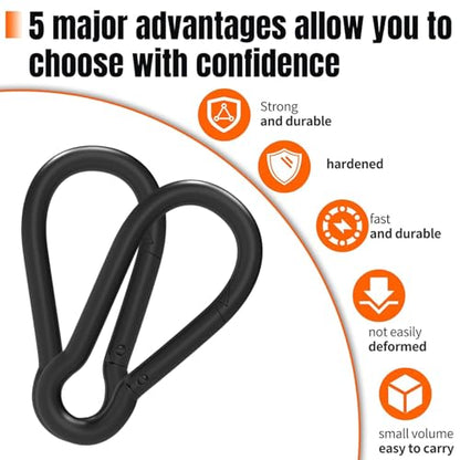 Heavy-Duty Carabiner Clip 1.57"–5.5", Black/Silver Spring Snap Hook, Quick Link Keychain Clip for Keys, Swing Set, Camping, Fishing, Hiking & Traveling (120–1350 lbs) - color: Black, size: 1.97Inch(M5)-200PCS