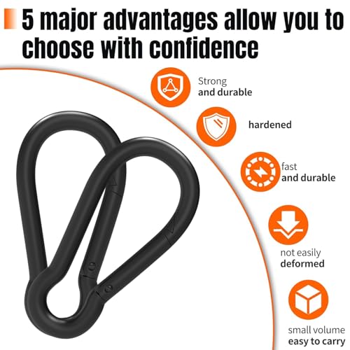 Heavy-Duty Carabiner Clip 1.57"–5.5", Black/Silver Spring Snap Hook, Quick Link Keychain Clip for Keys, Swing Set, Camping, Fishing, Hiking & Traveling (120–1350 lbs) - color: Black, size: 3.12Inch(M8)-16PCS