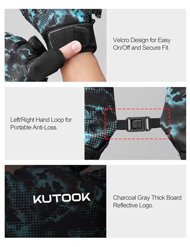 KUTOOK Winter Fishing Gloves for Men& Women Waterproof Glove Cold Weather Hunting Photography Shooting Hiking - color: Blue-Black, size: Large