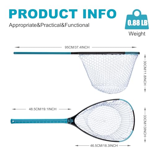 Maxcatch Fly Fishing Landing Net, Carbon Fiber Frame, Rubber Mesh, with Magnetic Net Release, for Trout Bass Catch and Release - style: Long Handle