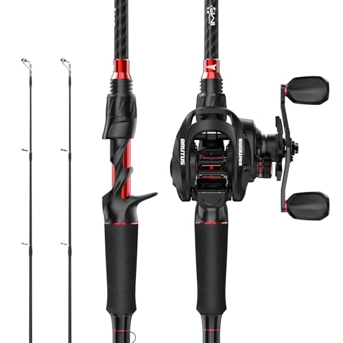 KastKing Brutus Twin-Tip Fishing Rod and Reel Combo, Baitcaster, Spinning & Spincast Combo, IM6 Graphite 2-Piece Rod with Backup Tip Section, EVA Handle, Durable & Sensitive, Freshwater Fishing - size: Right Handed Reel,6'6" M(2 Pcs + Extra Tip), style: B