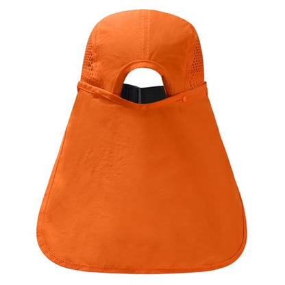 BASSDASH UPF 50+ Foldable Fishing Hat Baseball Cap with Removable Neck Flap Portable for Men Women Golf Hiking - color: Orange With Foldable Brim