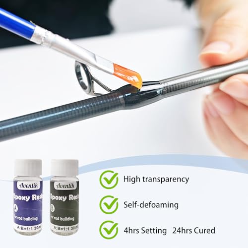 Aventik Fishing Rod Repair Kit Complete Supplies with Two-Part Epoxy Resin, 500D Wrapping Thread, Clipper, and Masking Tape Fishing Pole Repair Kit