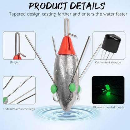 THKFISH 5 Pcs Sputnik Sinkers Surf Fishing Weight, Heavy-Duty Long Tail Lead Weights Saltwater Surf Casting Sinkers, Catfishing, and Beach Adventures in Ocean Sea Sand - size: 5oz-5pcs