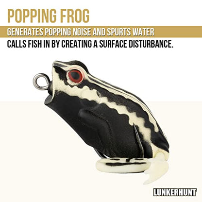 Lunkerhunt Frog Fishing Lure for Bass Fishing | Popping Frog Lure 1/4 oz | Topwater Fishing Bait with Weedless Hooks, Hollow Body, Trout Pike Lures - color: Bark, size: 2.25 inch