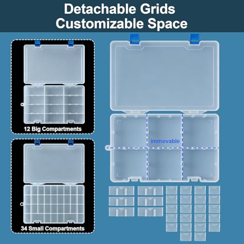 Qualsen 34 Grid Plastic Organizer box with Adjustable Dividers, Fishing Tackle Box and Bead Organizer Box for Jewelry, screw, Earrings, Art Craft, Tools, Fishing Hooks, and Small Accessories - size: 34 Gird-1pcs
