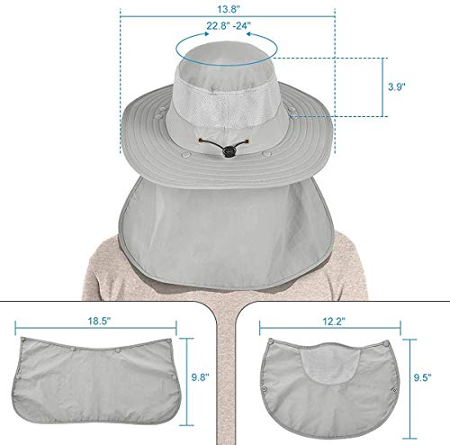IYEBRAO Mens Outdoor Sun Hat with Face Neck Flap UV Protection Wide Brim Fishing Hat for Hiking Safari Gardening UPF 50+ - color: 2 Pack-light Gray & Khaki