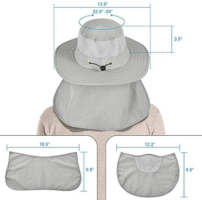 IYEBRAO Mens Outdoor Sun Hat with Face Neck Flap UV Protection Wide Brim Fishing Hat for Hiking Safari Gardening UPF 50+ - color: 2 Pack-light Gray & Khaki