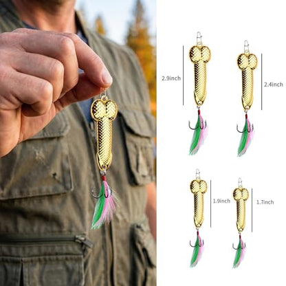 Gag Fishing Lures Set Metal Luminous Sequin Spoons Funny Top Water Bass Fishing Lures Fishermen Gear Spinner Baits Freshwater Saltwater Equipment Fishing Hook for Fishing Lover Men - color: Gold