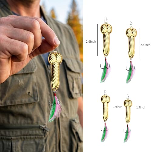 Gag Fishing Lures Set Metal Luminous Sequin Spoons Funny Top Water Bass Fishing Lures Fishermen Gear Spinner Baits Freshwater Saltwater Equipment Fishing Hook for Fishing Lover Men - color: Gold