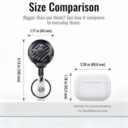 MNGARISTA Retractable Badge Holder, Heavy Duty Badge Reel Keychain with Belt Clip, 3K Carbon Fiber ID Card Holder Lanyard with 32.28" Retractable Key Chain, Black（2 Pack） - color: Black Keychain & Holder 2 Pcs