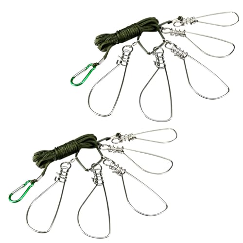 NOLITOY 2 Sets Fishing Lock Stainless Steel Stringer with 5 Hooks for Kayak Trout Fishing and Outdoor Use