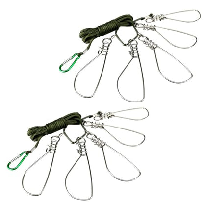 NOLITOY 2 Sets Fishing Lock Stainless Steel Stringer with 5 Hooks for Kayak Trout Fishing and Outdoor Use