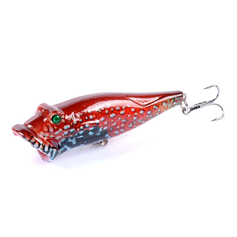 5 Pcs Hard Popper Lure with Color Drawing Coating, Hard Crankbait Lures Set, as Popper Bait for Salmon Trout Walleye Bass Redfish in Freshwater Saltwater 21