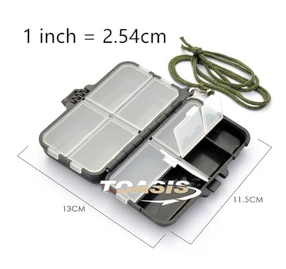 TOASIS Fishing Tackle Box with Lanyard Small Size Fishing Storage Container for Hooks Swivels Sinkers Float Stops (2)