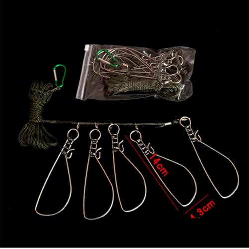 NOLITOY 2 Sets Fishing Lock Stainless Steel Stringer with 5 Hooks for Kayak Trout Fishing and Outdoor Use