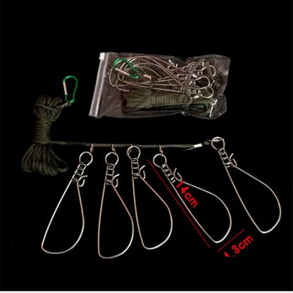 NOLITOY 2 Sets Fishing Lock Stainless Steel Stringer with 5 Hooks for Kayak Trout Fishing and Outdoor Use