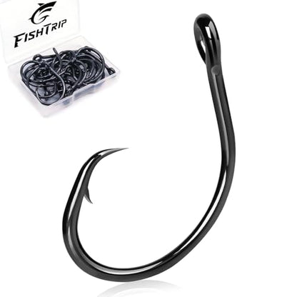 FishTrip 25pcs Circle Hooks Saltwater, in-Line 5X Strong Fishing Hooks for Saltwater & Freshwater, Live Bait Non-Offset Wide Gap Fish Hook for Catfish, Striped, Bass, Salmon, Mackerel, Tuna - size: 8/0_25pcs