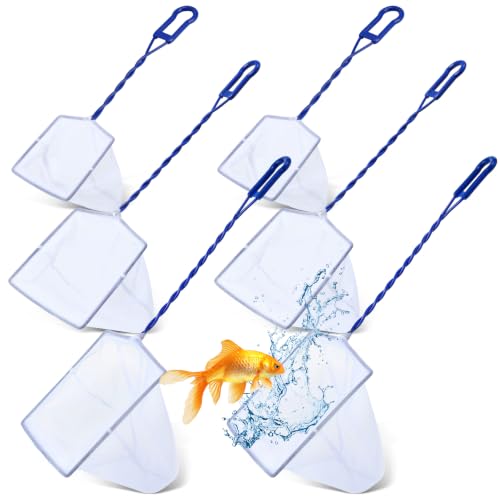 6 Pack Aquarium Fish Nets Blue Soft Fine Nylon Mesh with Spiral Plastic Handle & Iron Frame, Durable Fish Catch Net for Tank Cleaning, Fry, Pond and Stream - size: 4 In,6 In,8"