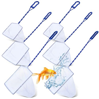 6 Pack Aquarium Fish Nets Blue Soft Fine Nylon Mesh with Spiral Plastic Handle & Iron Frame, Durable Fish Catch Net for Tank Cleaning, Fry, Pond and Stream - size: 4 In,6 In,8"