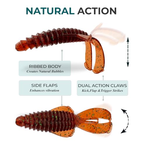 Pulse Craw Soft Plastic Crawfish Lure – 3.9" (100mm), 10-Pack, Rage-Style Craw Bait for Bass Fishing, Texas Rig & Jig Trailer - color: Black Blue Flake