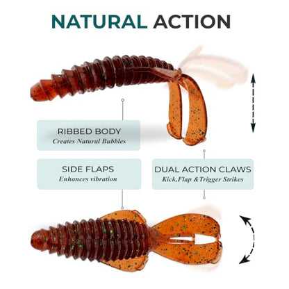 Pulse Craw Soft Plastic Crawfish Lure – 3.9" (100mm), 10-Pack, Rage-Style Craw Bait for Bass Fishing, Texas Rig & Jig Trailer - color: Blue Red Laminate