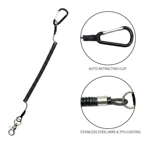 Retractable Fishing Pliers Lanyard, Stainless Steel Wire Tool Tether with TPU Coating, Auto-Retracting Clip for Kayak and Boat Fishing Gear Security (1 PC)