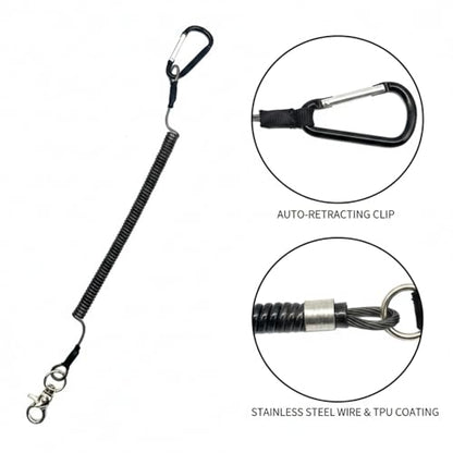 Retractable Fishing Pliers Lanyard, Stainless Steel Wire Tool Tether with TPU Coating, Auto-Retracting Clip for Kayak and Boat Fishing Gear Security (1 PC)